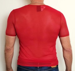 Knobs Men’s Medium Red Sheer Mesh T-Shirt Stretch Clubwear