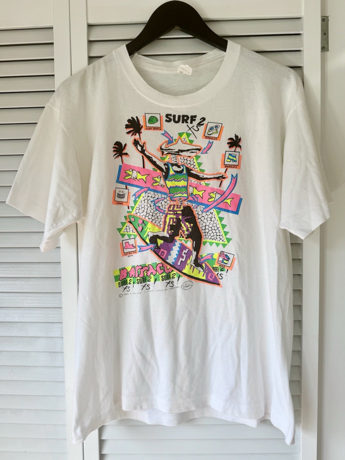 Vintage Made in Italy Surf 2 XS Neon Beach Surfing Graphic Tshirt Cotton gallery