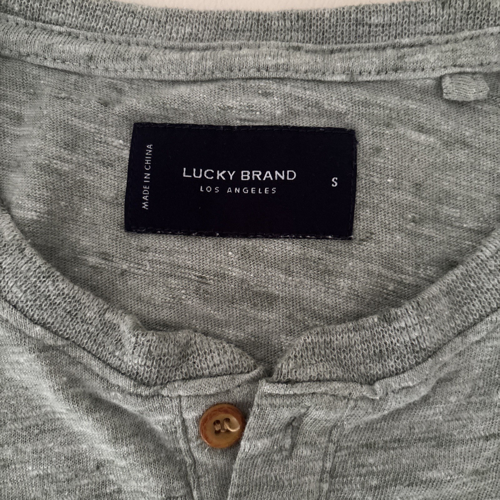 Lucky Brand HENLEY T-SHIRT Green Short Sleeve Linen Blend Men's SMALL EUC gallery