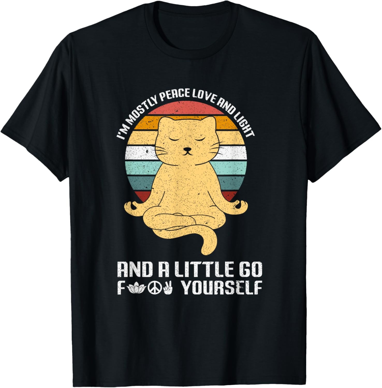 I'm Mostly Peace Love and Light Cat Yoga T-Shirt gallery