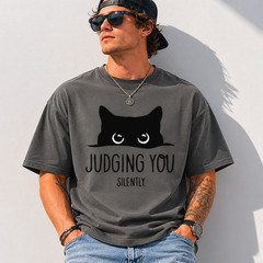 A Humorous Short-Sleeve Shirt Featuring a Cat, with a Minimalist Design