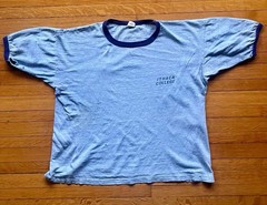 BOXY Vintage 50s 60s Ithaca College Ringer Shirt Heather Blue XL Airtowne Mills