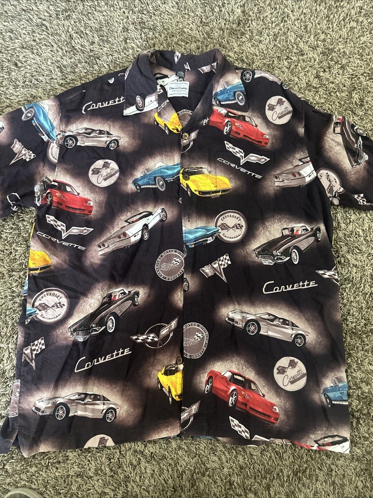 David Carey Corvette Chevrolet Stingray Racing Vtg Car Button Down T Shirt 2XL