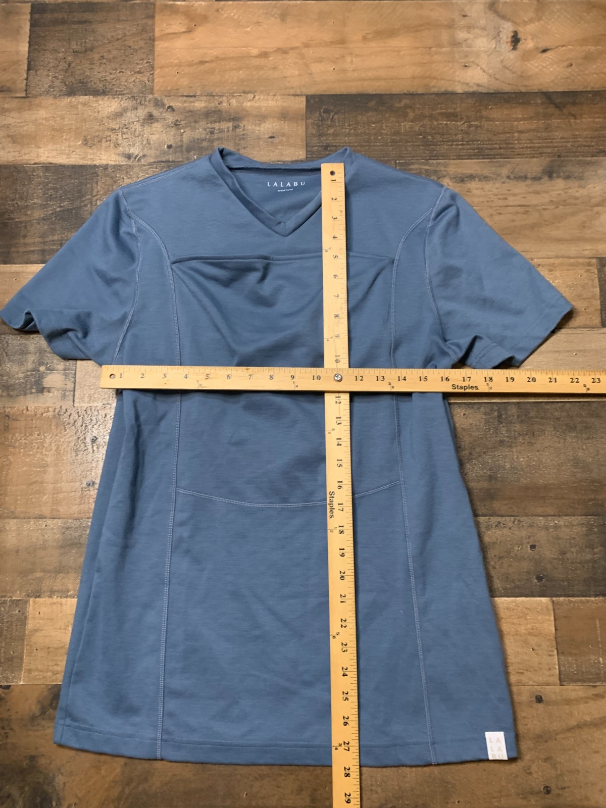 Lalabu Dad Shirt Mens Medium Blue V Neck Kangaroo Pouch Baby Carrying Stretch gallery