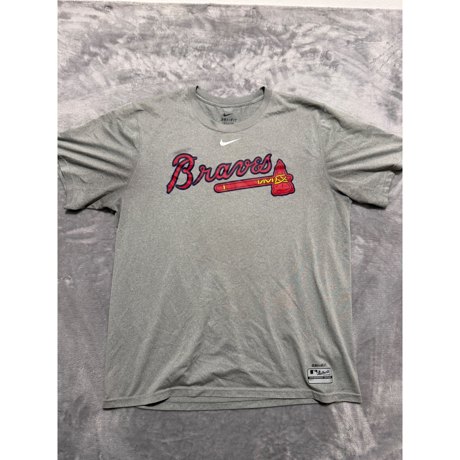 Nike MLB Atlanta Braves T-Shirt Mens Large Gray Dri-FIT Authentic Performance gallery