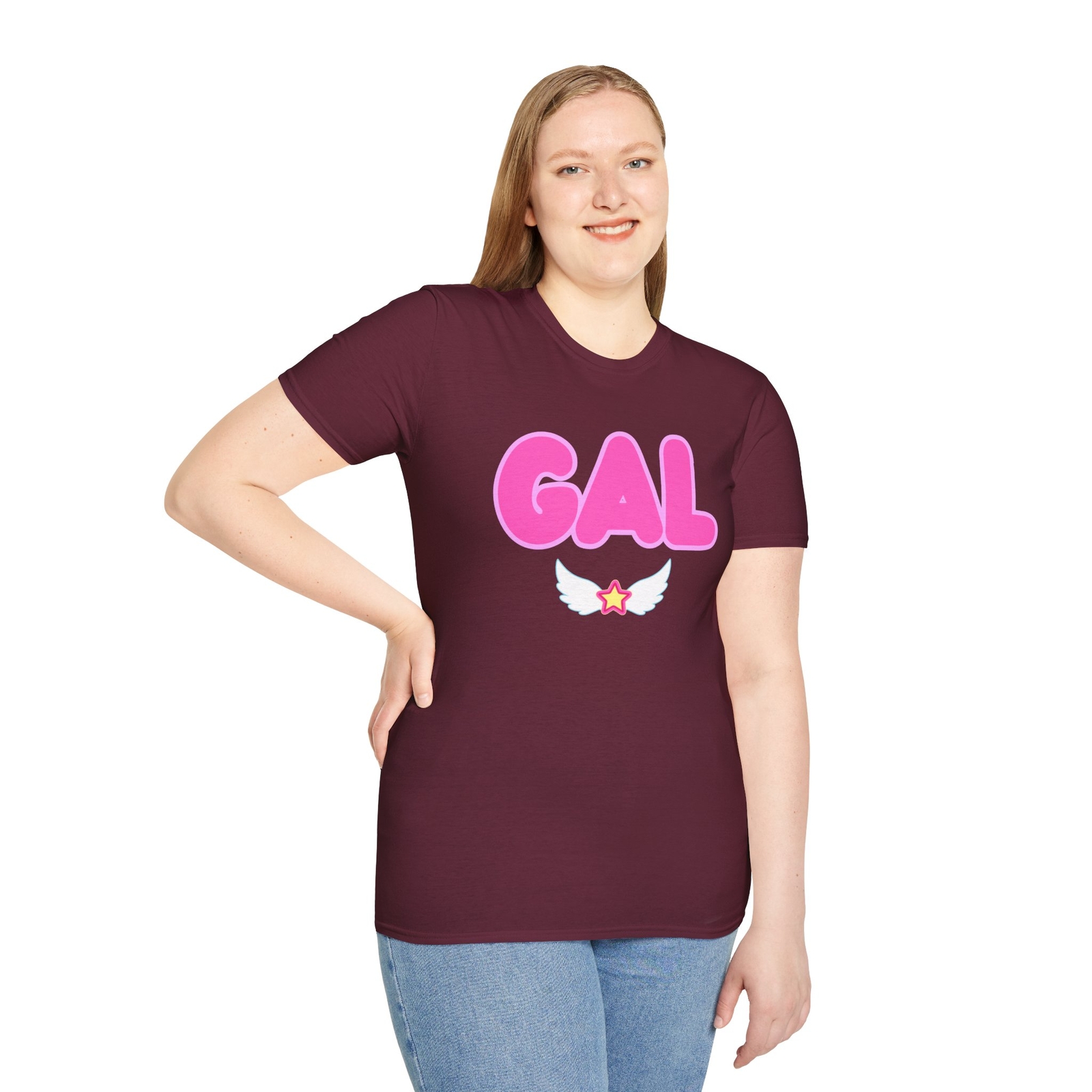 Gyaru GAL Softstyle T-Shirt with Star and Angel Wings, Kawaii Harajuku Tee,