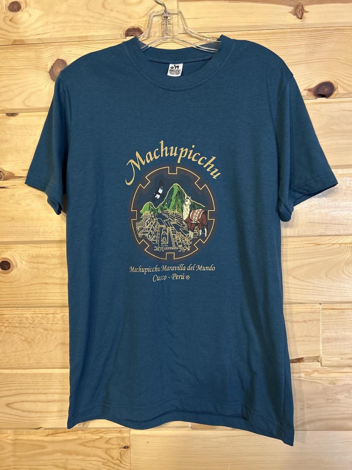 Machu Picchu Peru Graphic T Shirt Mens M Teal Llama Inca Ruins Cusco 100% Cotton