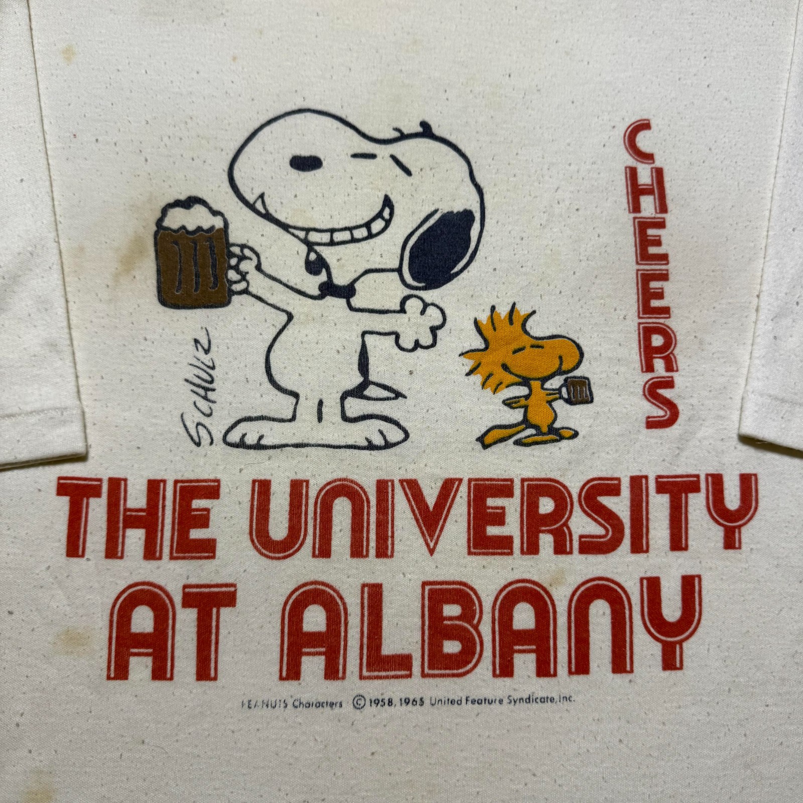 Vintage 80s University At Albany Peanuts Snoopy Woodstock Cartoon T-Shirt Medium gallery