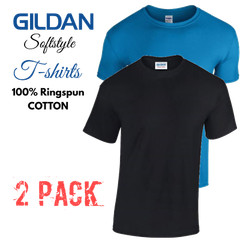 2 Pack Gildan SoftStyle Cotton Mens Plain T-shirt Multi Colors Semi Fitted Top