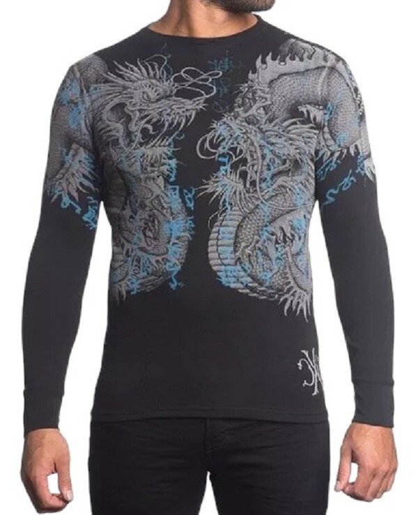 Xtreme Couture by Affliction Men's Thermal Shirt Double Up Black Biker S-2XL gallery
