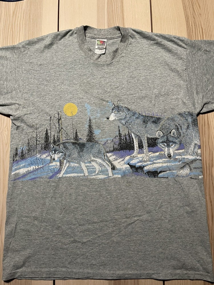 Vintage Wolf Pack Wolves Hunting Scene Outdoors Shirt Bin 1