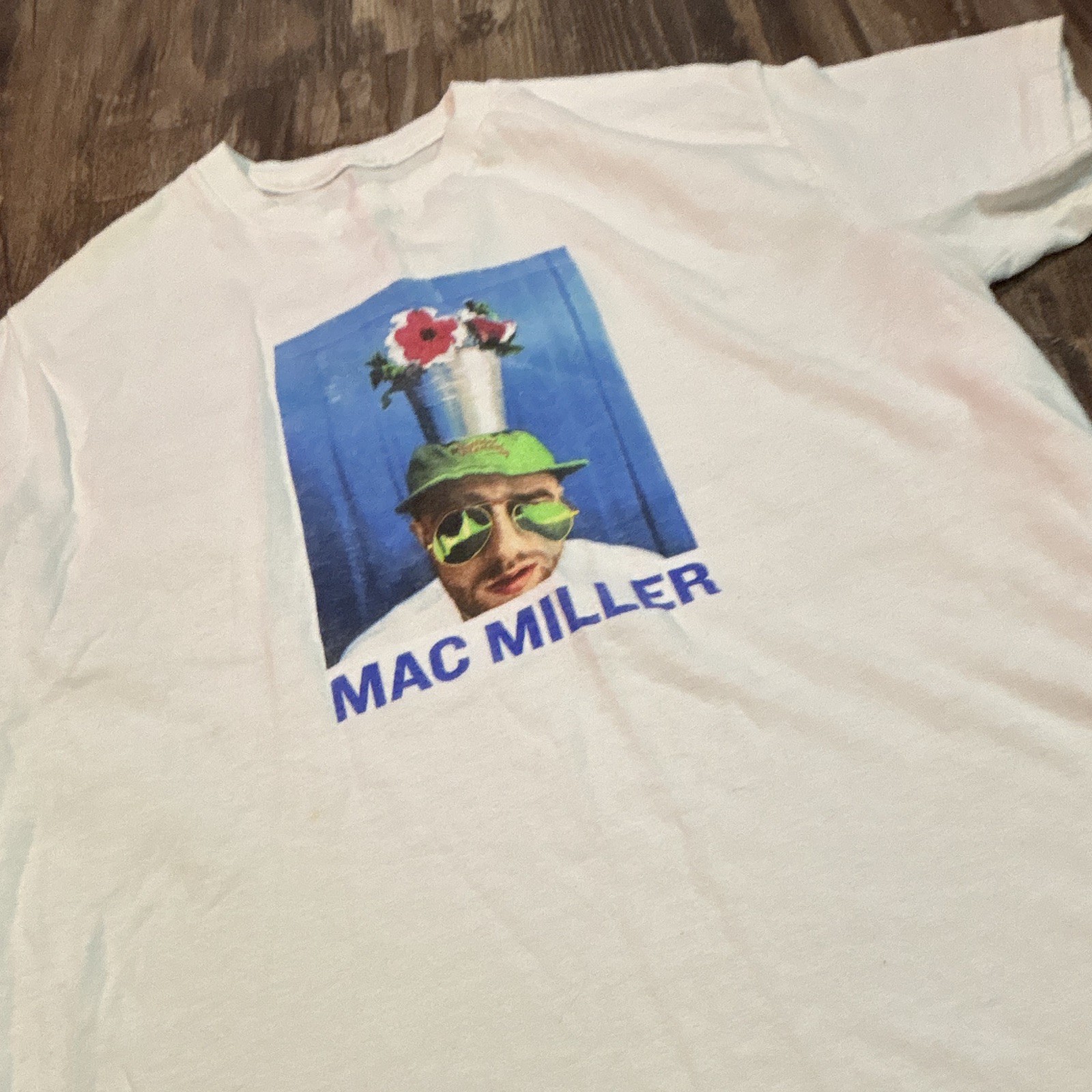 MAC MILLER White Flower Pot Head Graphic Print Vtg Style Music Rap TShirt Small gallery