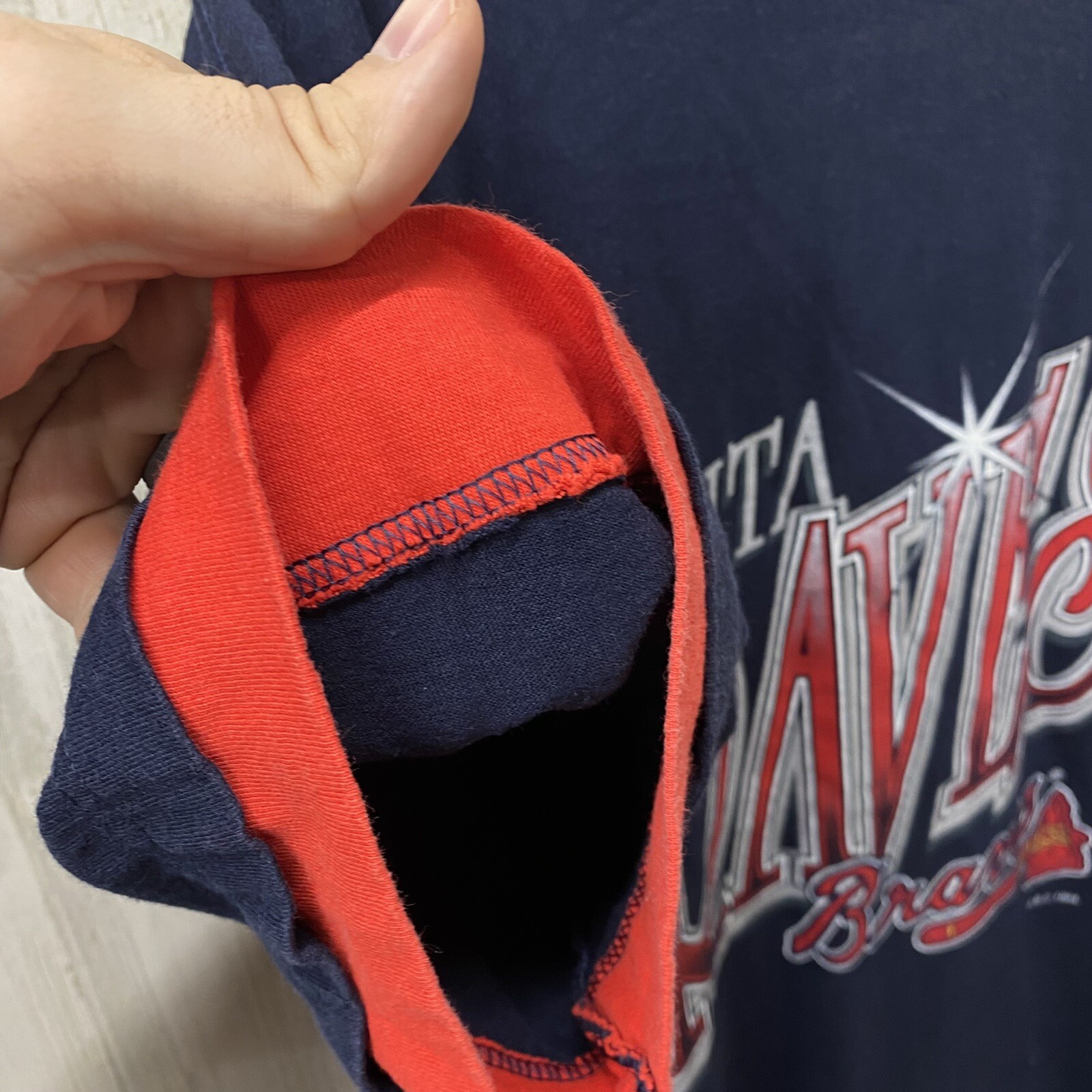 Vtg Salem Sports Atlanta Braves Double Cuff Blue T Shirt 1994 Single Stitch XL gallery