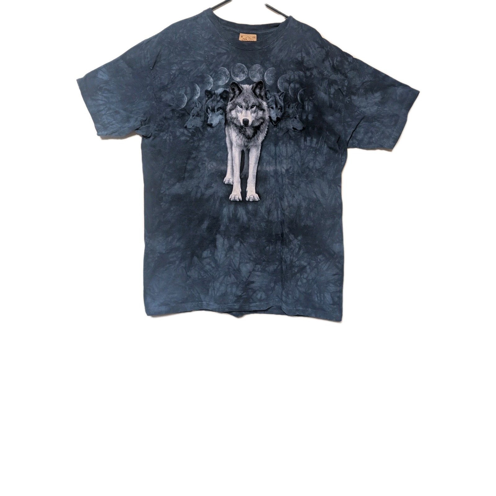 The Mountain Mens T-shirt Vintage Blue "Lone Wolf Moon" Leather Tag 2XL #6432 gallery