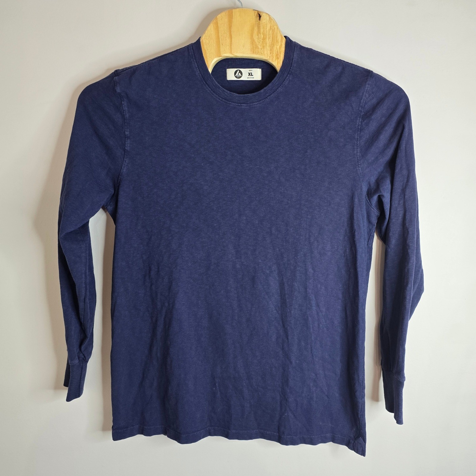 American Giant Mens Long Sleeve Crew Neck T Shirt Navy Blue XL Made in USA gallery