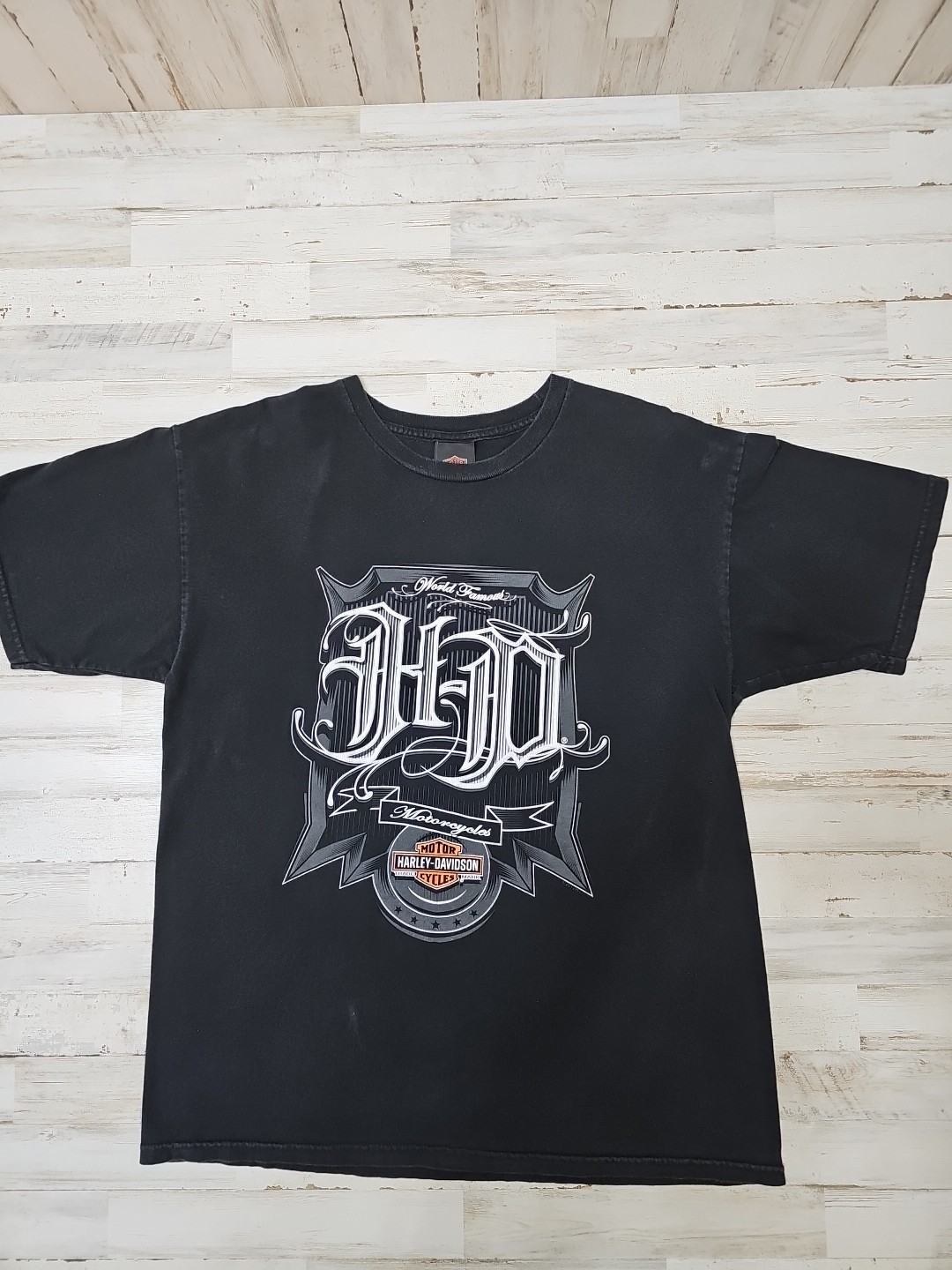 Harley Davidson Old english T-shirt World Famous Sz Large Biker Victoria Texas gallery