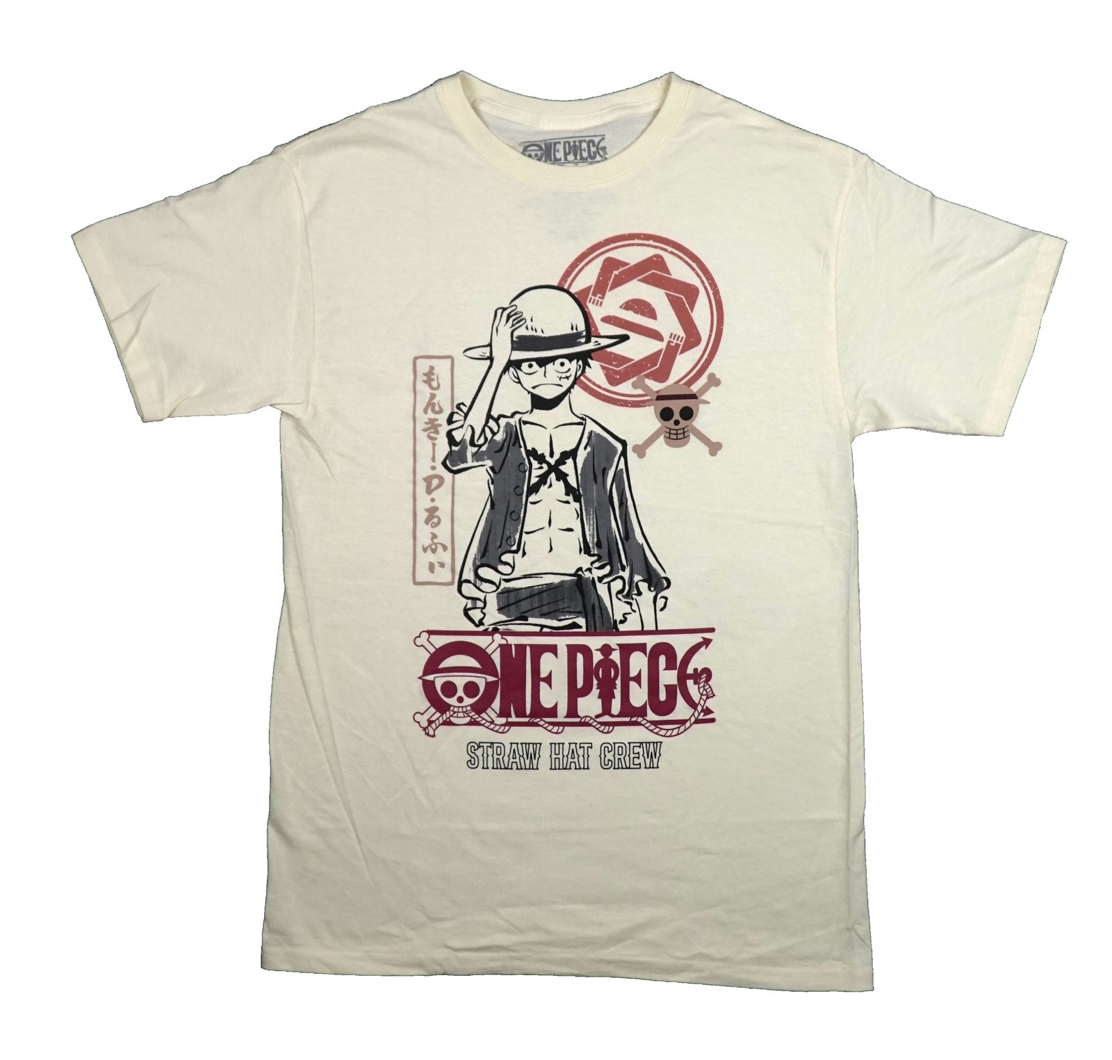 One Piece New Adult T-Shirt - Luffy Sketch Under Symbol Straw Hat Crew gallery