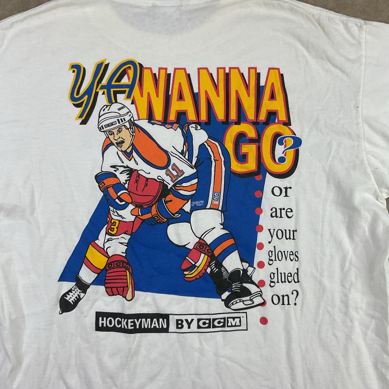 Vintage CCM Hockeyman T-Shirt Men Sz L 90s Ya Wanna Go? Single Stitched USA gallery
