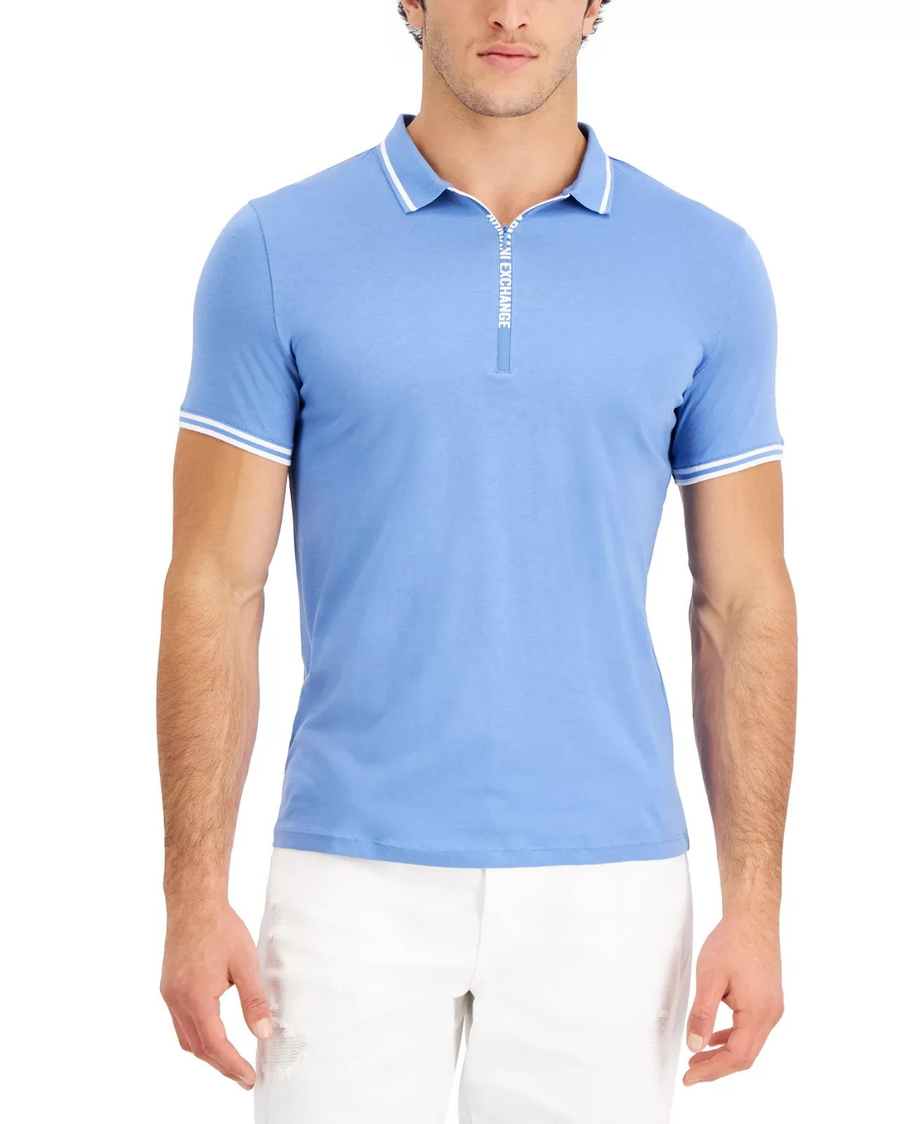 Armani Exchange Cotton Quarter-Zip A|X Logo Short-Sleeve Men Polo Tee Shirt New gallery