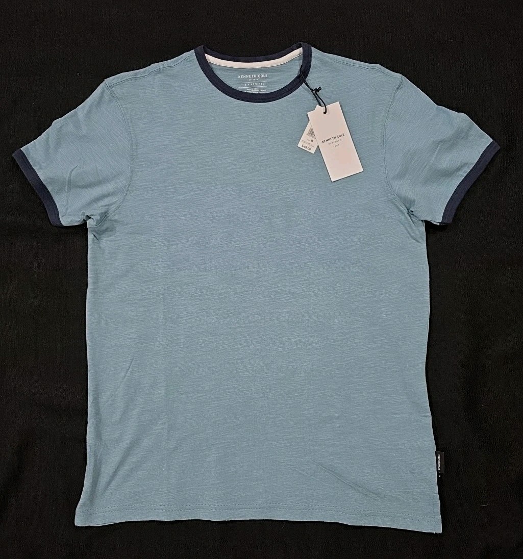 Kenneth Cole The Ringer Tee Men's S/S T-Shirt Teal With Navy Trim - Medium NWT gallery