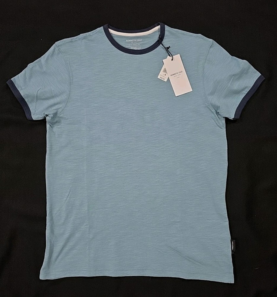 Kenneth Cole The Ringer Tee Men’s S/S T-Shirt Teal With Navy Trim – Medium NWT