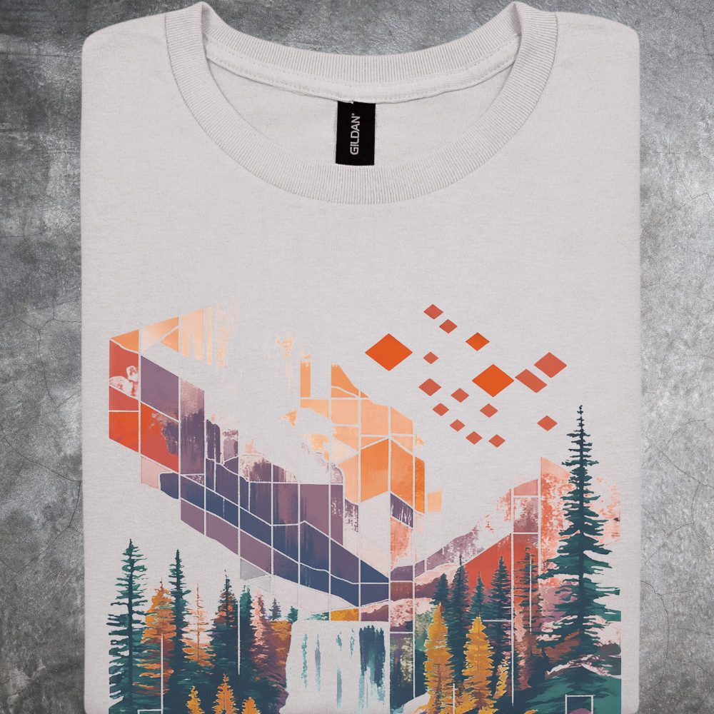 Abstract Waterfall Shirt Geometric Mountain Landscape Tshirt Cotton Light Gray gallery
