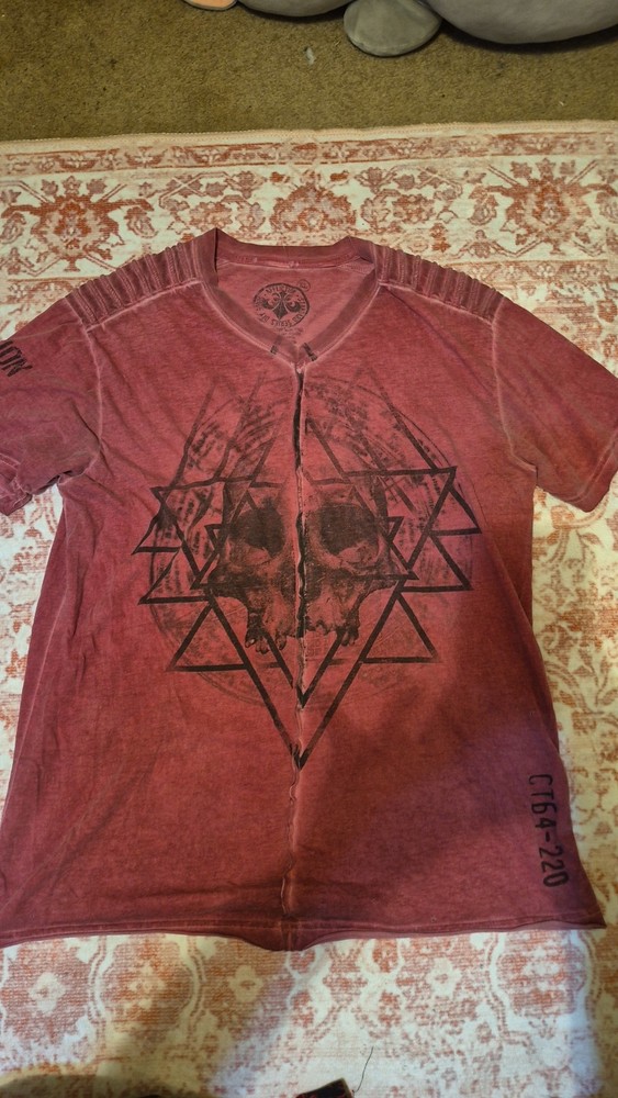 Affliction Red Skull Graphic V-Neck Short Sleeve T-Shirt Men XL