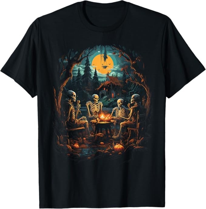 Vintage Ghost and Skeleton Fire Camping Gothic Halloween T-Shirt gallery