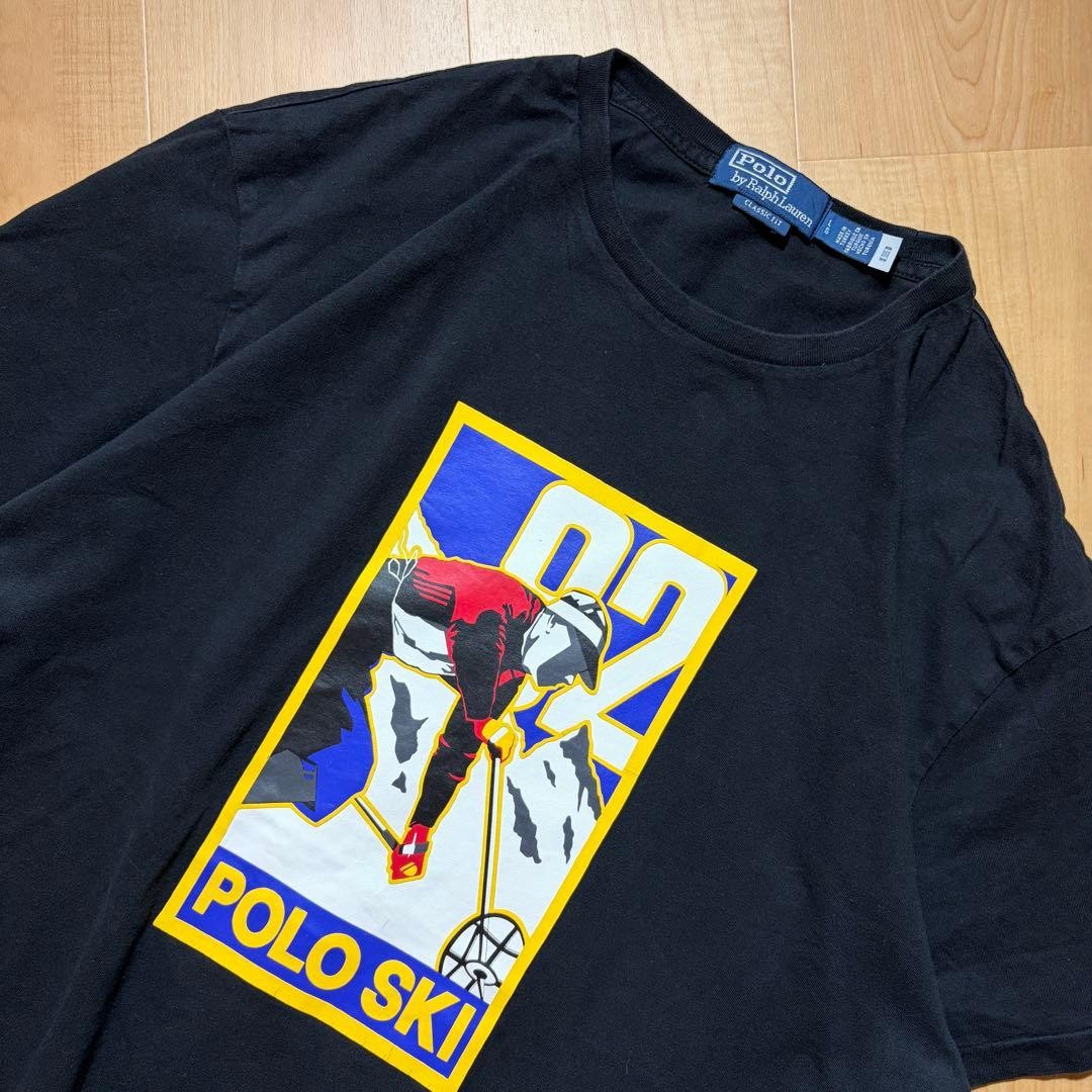 POLO RALPH LAUREN 90s POLO SKI Graphic T Shirt Black Large Vintage gallery