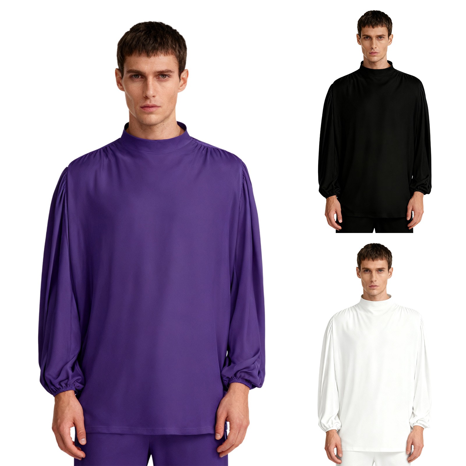 Mens Tops Tunic Blouse Dancewear Shirt Modern Worship Stand Collar Solid Color gallery