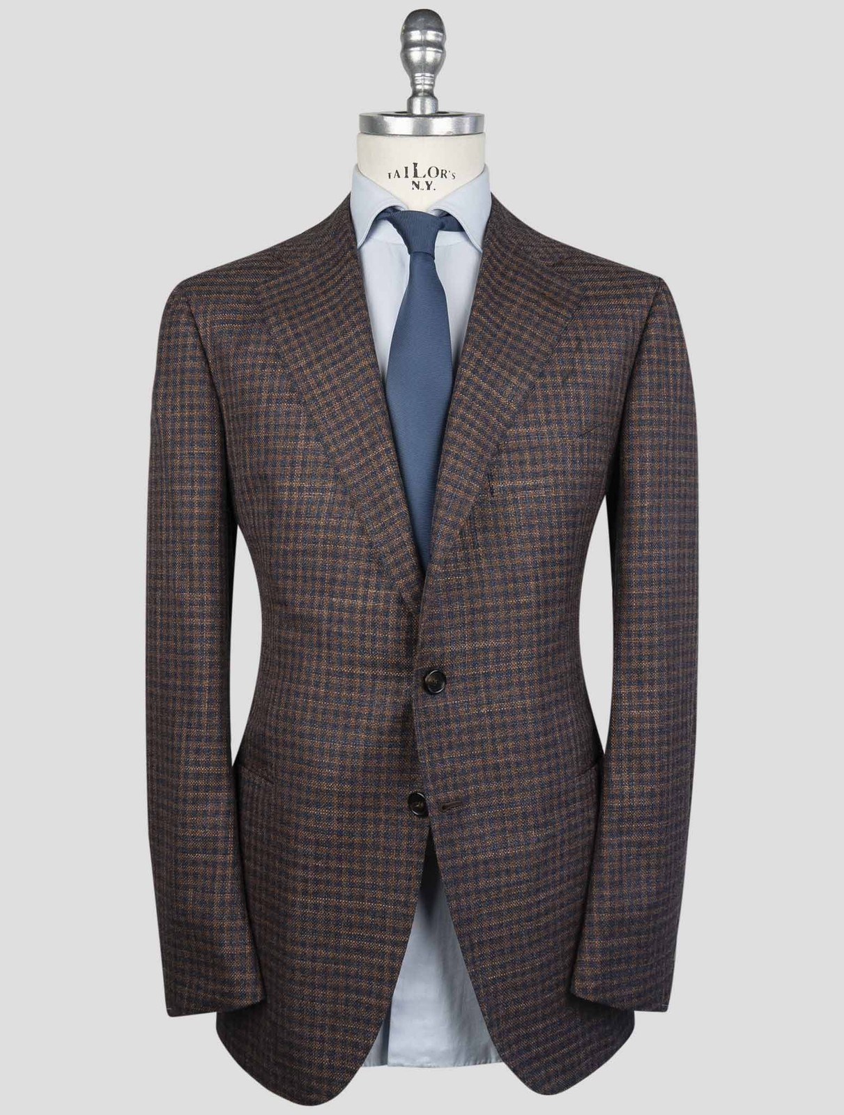 NEW CESARE ATTOLINI BROWN BLUE WOOL SILK BLAZER US 46 – EU 56 CA27