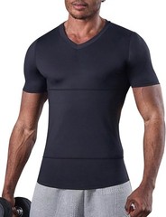 Mens Chest Compression Shirt for Gynecomastia Slimming Body Shaper V Neck Top