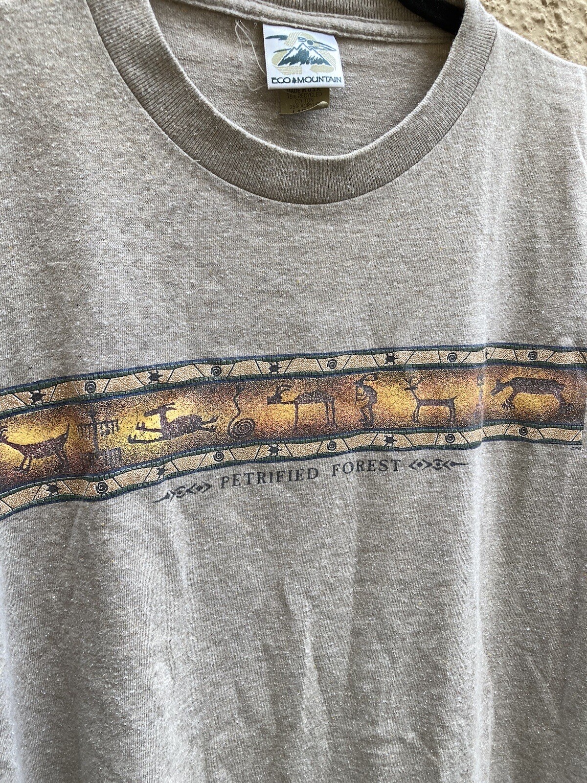 Men's Eco Mountain Beige Petrified Forest Cave Art T-Shirt L Cotton Boho USA gallery