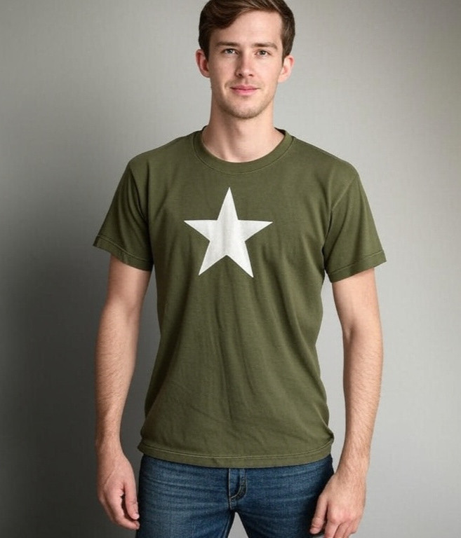 White five-pointed star American Military Army Retro T shirt M-XXL Olive Green