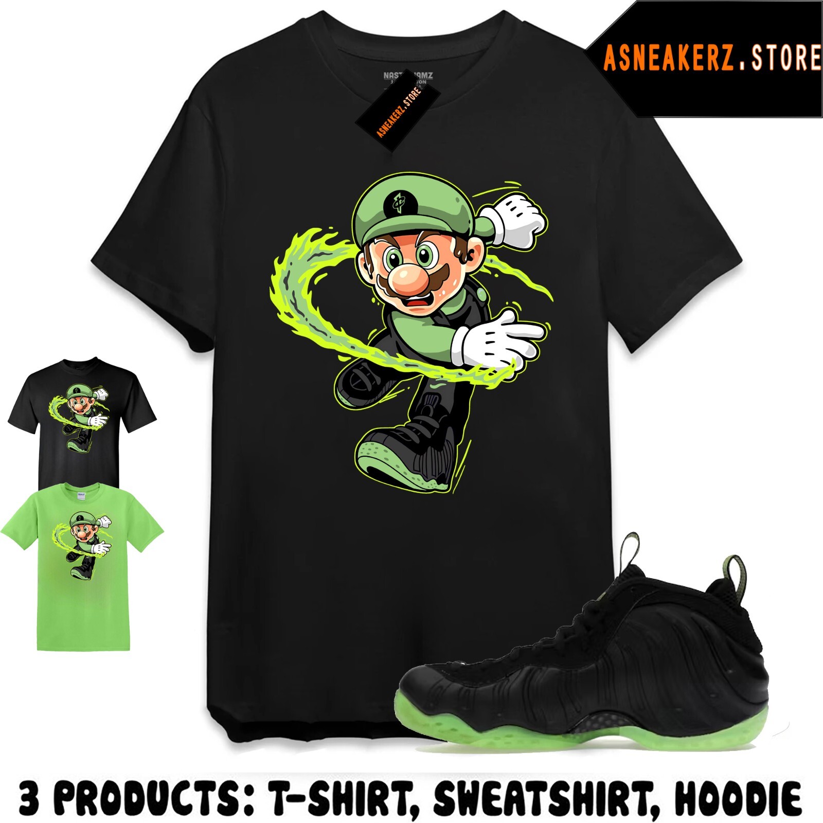 Shirt Match Foamposite One Black Volt Sneaker Matching Sneakerhead Mario T-Shirt gallery