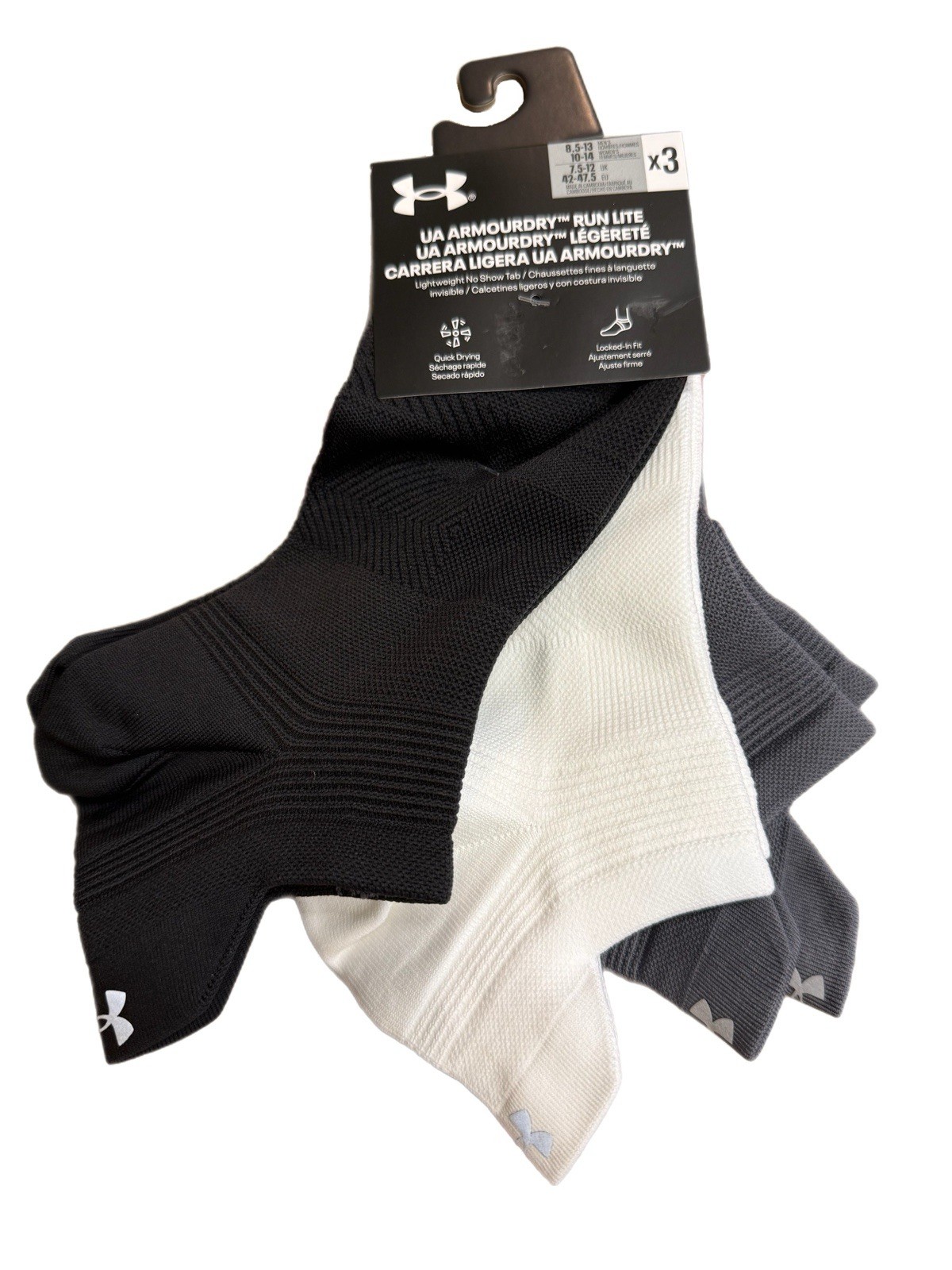 3 Pairs Under Armour ArmourDry Run Lite NO SHOW TAB Socks Men’s LARGE (8.5-13)