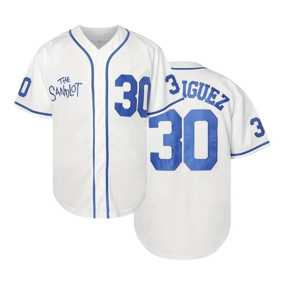 Sandlot Baseball Jersey Benny The Jet Rodriguez #30 White Stitched Men’s 3XL