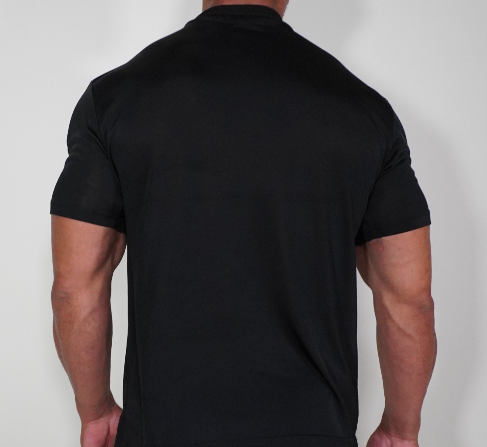 MEN'S SHORT SLEEVE SEMI-SHEER BLACK SLINKY SHIRT SIZE MEDIUM gallery