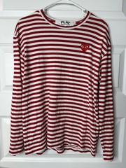 Comme des Garçons Play Long Sleeve Shirt Large Red White Striped Heart Logo