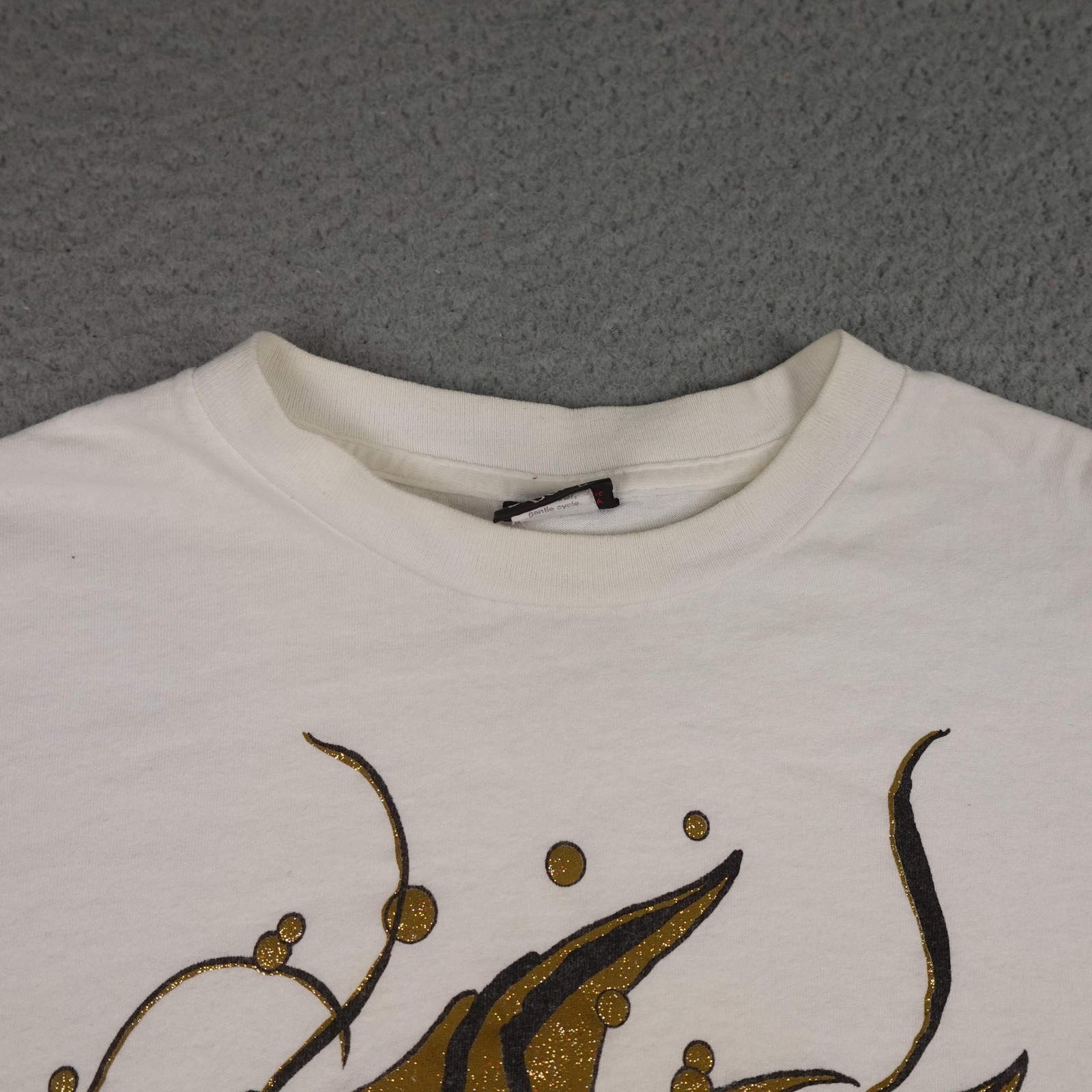 Vintage Hawaii Shirt Mens Large White Angelfish Glitter Diamond Dust 90s USA gallery