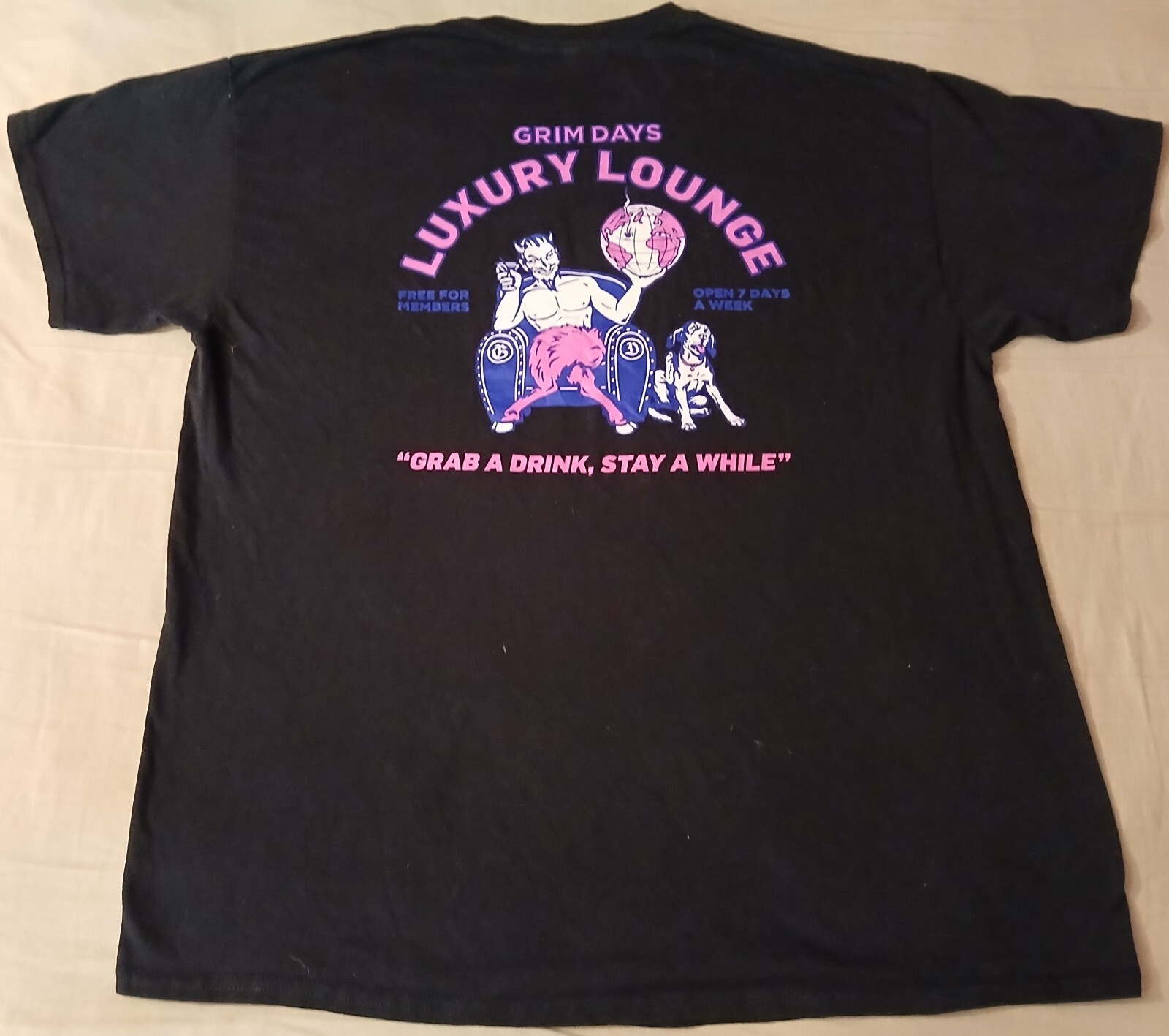 Grim Days Luxury Lounge Mens Two Sided Black Graphic T-shirt Size XL gallery