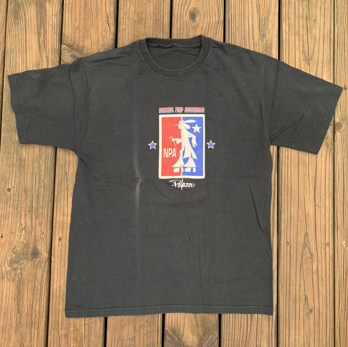 Vintage 90s Palazzo “NPA National Pimp Association “ Black Skate Tee Mens Sz M gallery