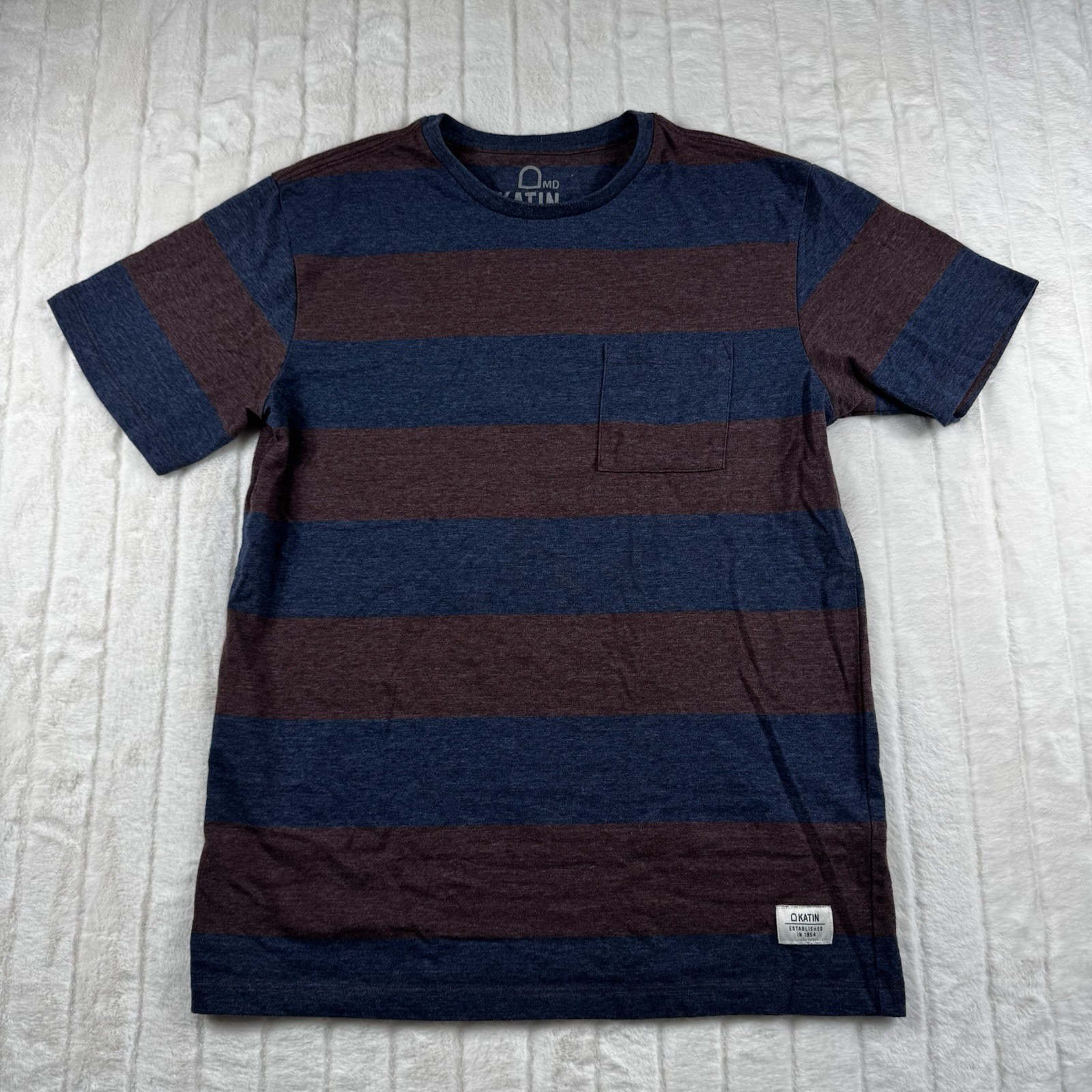 Katin Stripe Pocket Crew Neck T-Shirt Men's M Navy Purple 50% Cotton 50% Poly gallery
