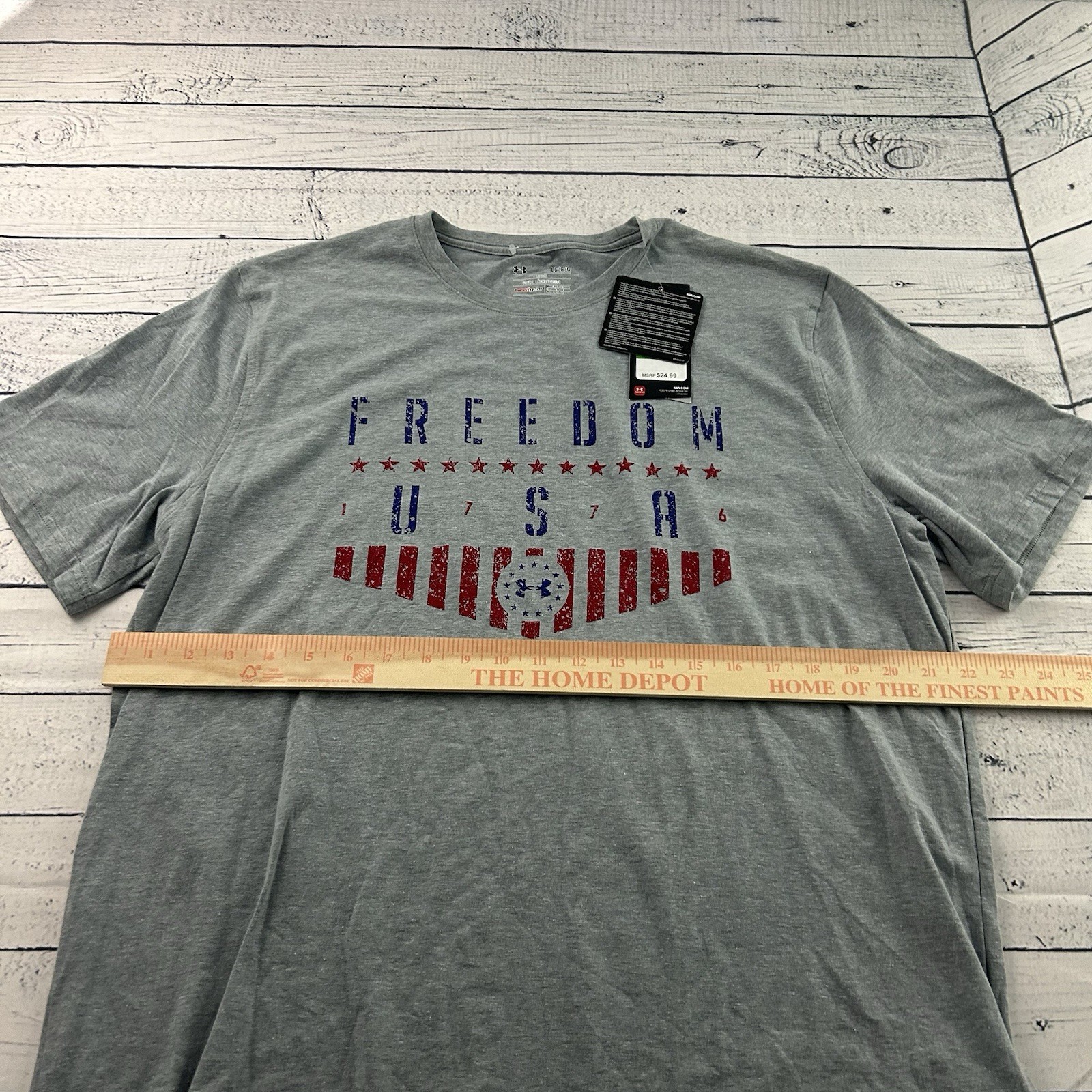NEW Under Armour Loose Heatgear Freedom USA Short Sleeve T Shirt Mens Large Gray gallery