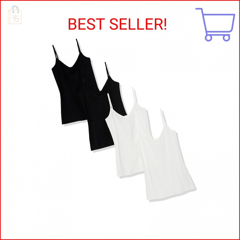 Amazon Essentials Women’s Slim-Fit V-Neck Cami, Pack of 4, Black/White, Medium