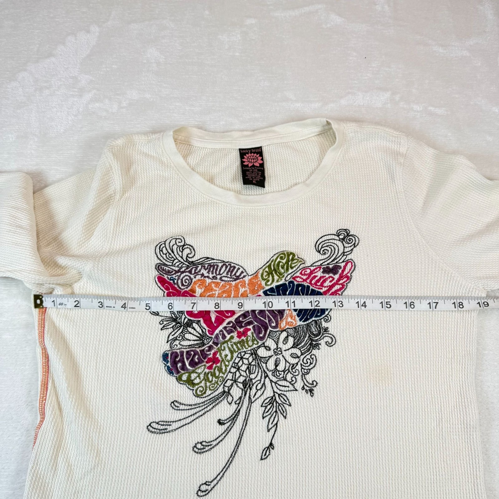 Vintage Lucky Brand Y2K Thermal Shirt Embroidered Velvet Design Womens XL Hippie gallery