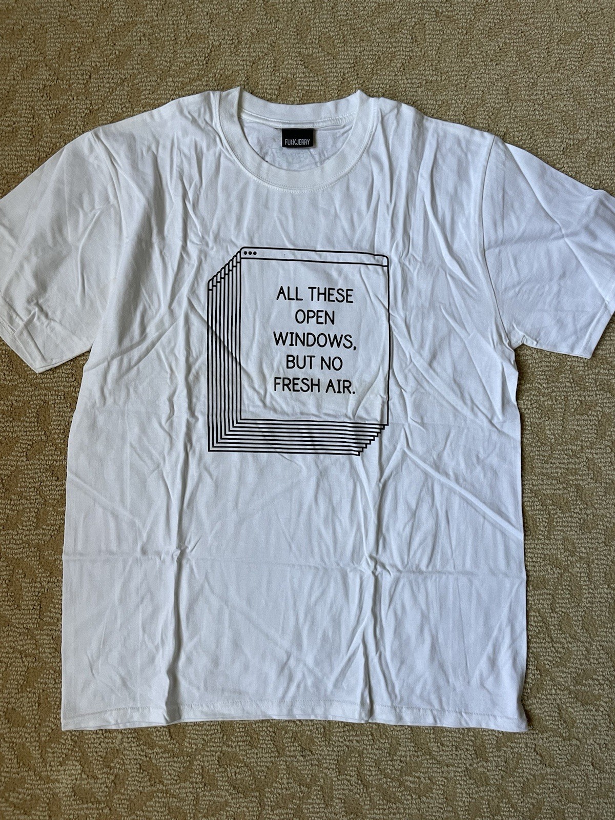 Fuckjerry ‘Windows Tee’ (All These Open Windows But No Fresh Air) T-Shirt Large