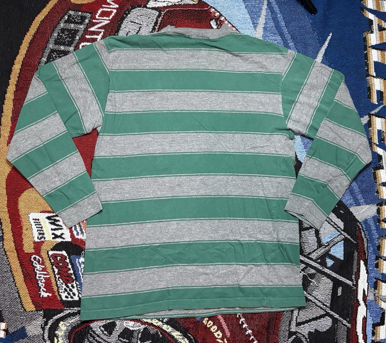 Vintage St Johns Bay Shirt Striped Green Gray Long Sleeve Medium Y2K Grunge gallery