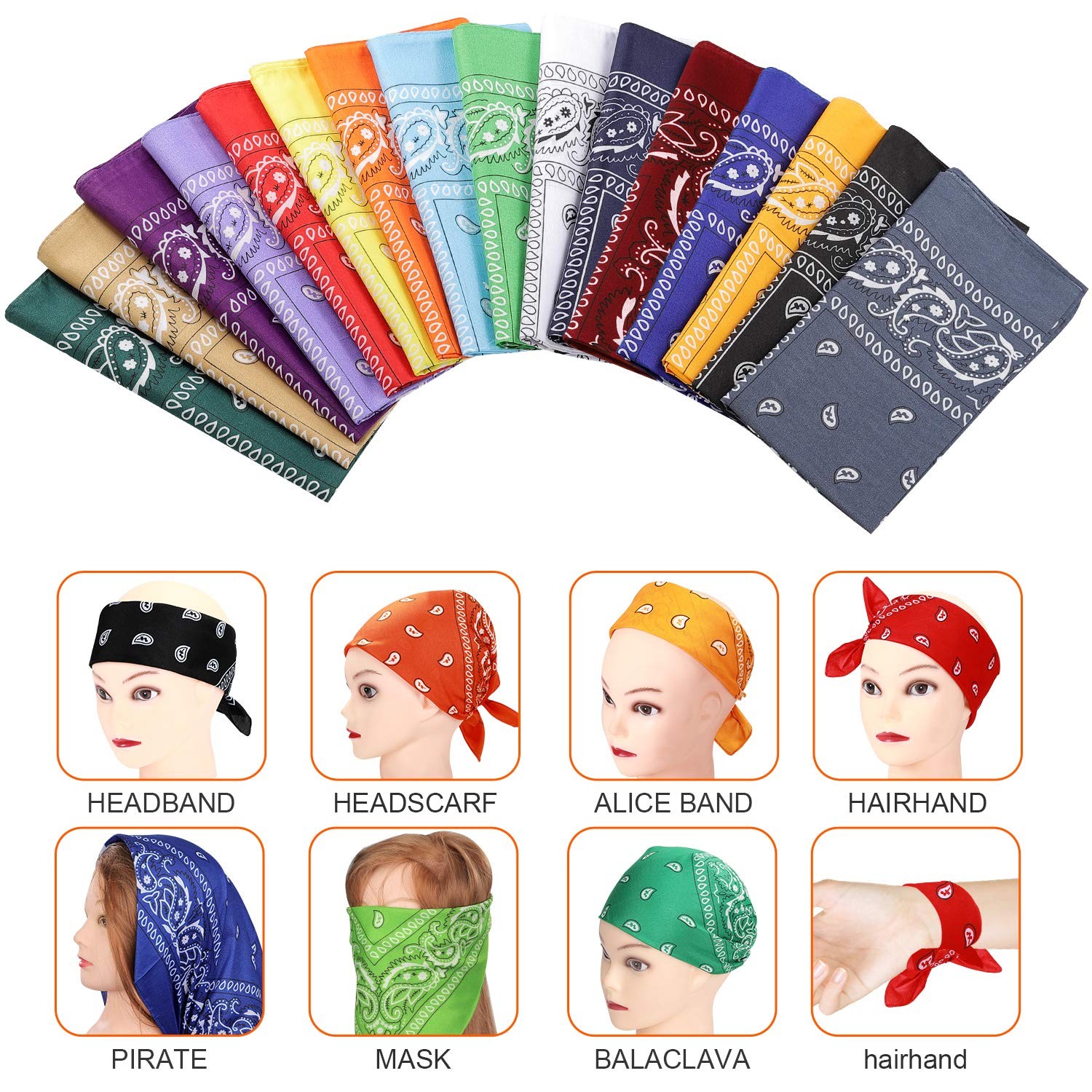 CECIAOAIME 16 Pcs Bandanas Multi-Purpose Bandanas Paisley Cowboy Polyester He... gallery