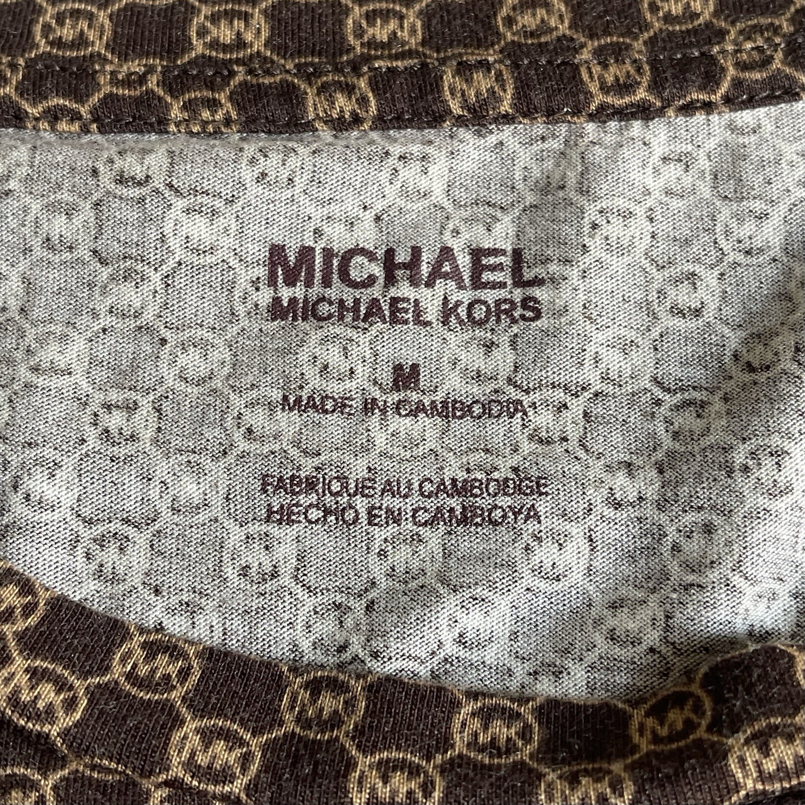 Michael Kors Brown Logo Shirt Medium All Over Check 2-Tone Squares Lightweight gallery